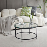 Hectarul - Masuta de cafea rotunda cu cadru metalic negru si blat din sticla securizata 6 mm grosime, 70x40 cm Bayamo HARO